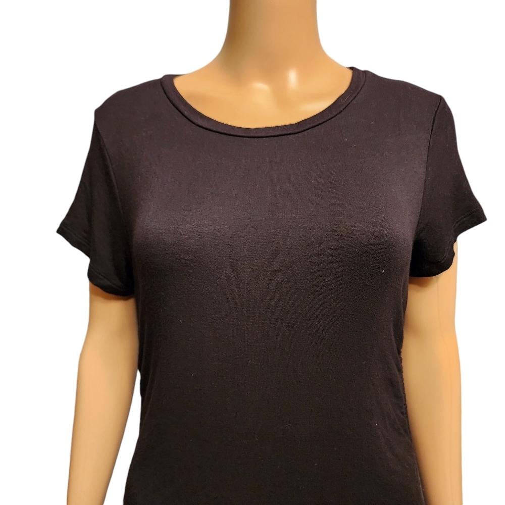 Black Short Sleeve Stretchy Mini Dress with Rouched Sides - Picture 2 of 9
